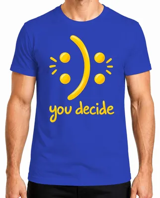 Zdjęcie produktu dla T-shirt męski "Uśmiech", kolor niebieski, rozmiar M. Motyw: uśmiech, smutek, zdrowie psychiczne, pozytywne nastawienie