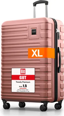 Produktbild von Travely Polycarbonat Koffer Groß 77cm XL - 100L Innenvolumen - 158cm Gurtmaß, sehr robuster Hartschalen Koffer mit sanften Rollen & TSA Schloss, Reisekoffer, Koffer & Trolleys, Reisekoffer mit Rollen