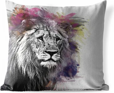 Produktbild von MuchoWow® Outdoor Kissen - Löwe - Farben - Schwarz - Weiß - 50x50 cm - Wetterfest - Lounge Kissen - Komfortabel - Kissen mit Bild