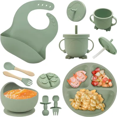 Image de Omgoods - Ensemble de couverts en silicone pour bébé (8 pièces) - Avec ventouse et couverts