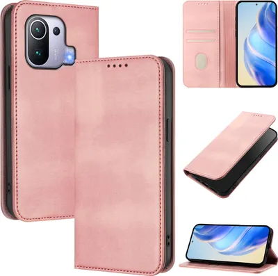 Produktbild von Handyhülle für Xiaomi 11 Pro, Vintage Leder RFID Schutz Kartenfach Standfunktion Magnetische Klapphülle Pink