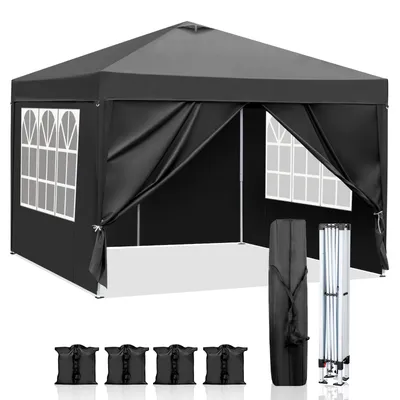 Produktbild von LEADZM 3x3M Pavillon Wasserdicht Pop up Faltpavillon Pavillon mit 4 Seitenteilen Faltbar Zelt Gartenpavillon, 4 Sandsack，Schwarz