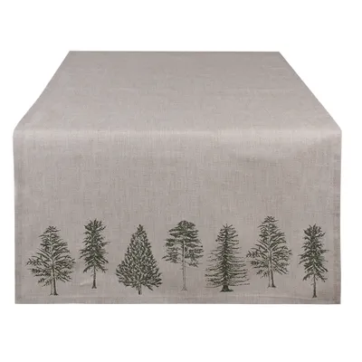 Produktbild von Clayre & Eef Tischläufer 50x140 cm Beige Grün Baumwolle Tannenbäume