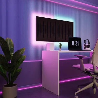 Immagine prodotto di Set da 2 pannelli acustici a LED con RGB Glow per Echo Control | Pannelli fonoassorbenti con retroilluminazione | 2x PULSAR - Grouped | Wenge