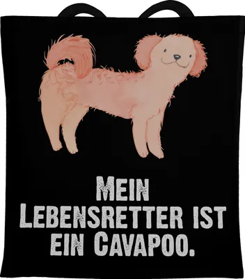 Produktbild von Mr. & Mrs. Panda Tote Bag Cavapoo Lebensretter - Schwarz - Geschenk, Beutel, Stoffbeutel, Shopping Tasche, Schultasche, Cavoodle