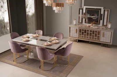 Obrázok produktu pre Jedálenská zostava: jedálenský stôl a 6 stoličiek. Moderný štýl, elegantné, pohodlné