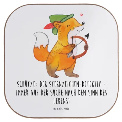 Produktbild von Mr. & Mrs. Panda Untersetzer für Gläser Schützenblick - Weiß - Geschenk, Tischschoner, Lebenssinn, Kaffeeuntersetzer, Reiselust, Tassenuntersetzer, Geschenke Astrologie