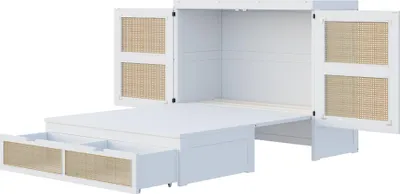Produktbild von Klappbett Murphy-Bett Rattan-Design Platzsparend Schrank-Design 140 x 200 cm Weiß