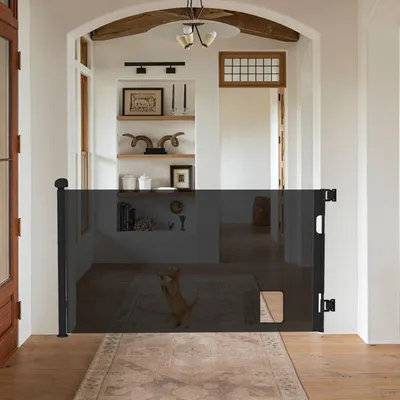 Image de Barrière de sécurité pour porte Rollo 0-150 cm avec trou pour chat pour bébés et animaux domestiques Noir