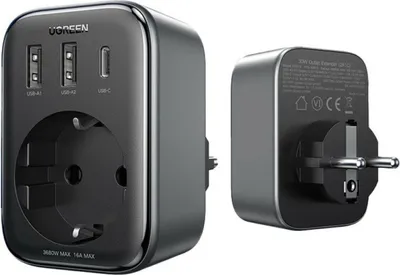 Immagine prodotto di Caricabatterie da rete 30W (2xUSB/USB C/AC) / Adattatore UE - UE 13A Ugreen CD314 - nero