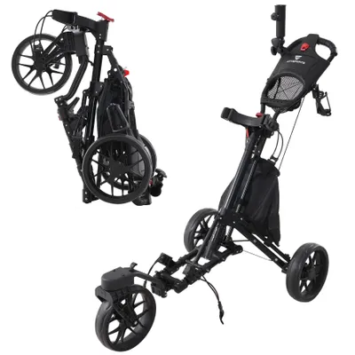 Produktbild von Golftrolley 3 Rad Golftrolley, Golfwagen klappbar, Golfcaddy mit Schirmhalter Golfcaddy Golf Push Cart aus Aluminum, Erhältlich in Schwarz/Grün/Rot