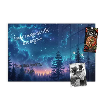 Produktbild von Magnettafel 60x40cm Pinnwand Whiteboard beschreibbar - Nachthimmel Wald