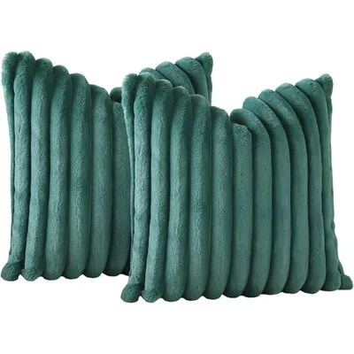 Produktbild von OKWISH 2er Set Kissenbezug, Kissenbezüge,Flauschig Gestreifte Weich Dekorative Kissenbezug, für Sofa Schlafzimmer, 45 x 45 cm,  Dunkelgrün