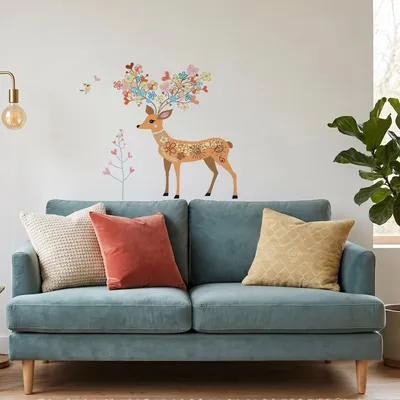 Immagine prodotto di Adesivi decorativi da parete con motivi di cervi, fiori e uccelli.