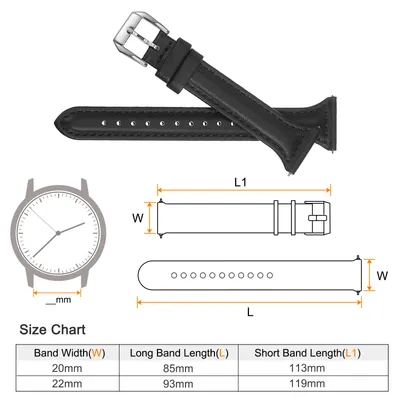 Produktbild von Uhrenarmband 20mm Leder mit Silber Edelstahl Schnalle, Uhrenarmb?nder Schnellverschluss Vintage Ersatzarmband fš¹r Smartwatch Universal Uhr Elegantes Damen Herren (Schwarz)