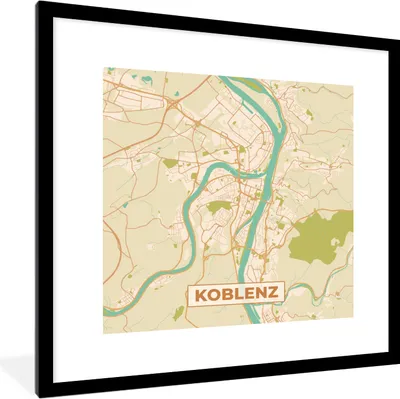 Produktbild von MuchoWow® Gerahmtes Poster Koblenz - Jahrgang - Karte - Stadtplan 40x40 cm - Poster mit Schwarzem Bilderrahmen Wandposter Rahmen Foto Bilder - Poster - Plakat im Rahmen