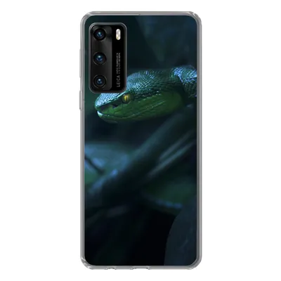 Produktbild von MuchoWow® Handyhülle Schutzhülle Hülle für Huawei P40 Schlange - Makro - Holz Silikon Softcase Handy Hülle - Handytasche