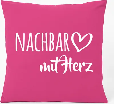 Produktbild von Huuraa Kissen Nachbar mit Herz 40x40cm mit Füllung Fuchsia Baumwolle Dekokissen Geschenkidee