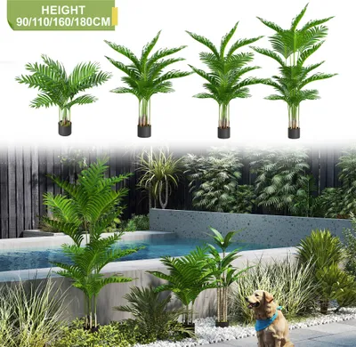 Image de LARS360 Palmier artificiel résistant aux UV Intérieur Extérieur Plante décorative Salon Balcon Salle de bain 1 pack Arbre artificiel Buis 90cm grand