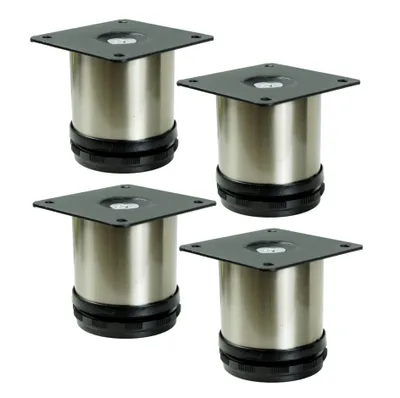 Produktbild von Verstellbare Stahlmöbelfüße 6 cm mit Montageplatte, Gebürsteter Stahl, 4 Stück
