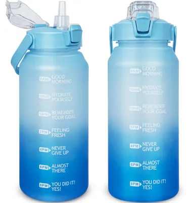 Productafbeelding van Sportwaterfles 2 liter, met rietje en tijdmarkering, lekvrij, voor fitness