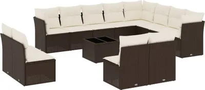 Productafbeelding van 13-delige Loungeset met kussens poly rattan bruin
