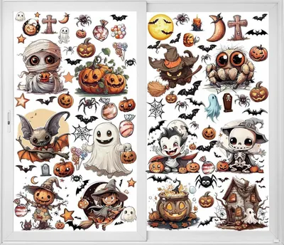 Produktbild von 12 große selbstklebende Halloween Fensterbilder PVC Wiederverwendbar Fenstersticker Halloween