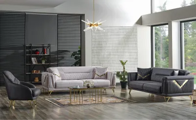 Image de Ensemble de canapés 3+3+1 places textile bois Canapé 3 places moderne Fauteuil Set complet