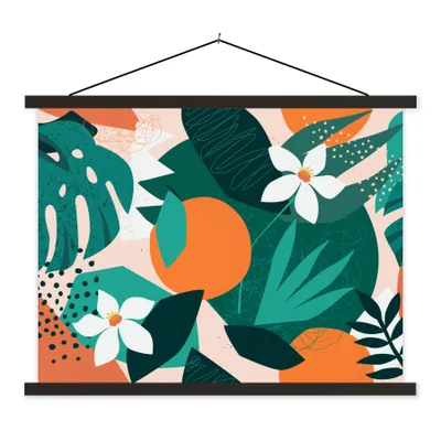 Produktbild von MuchoWow® Textilposter Blumen - Obst - Dschungel 60x45 cm mit schwarzem Rahmen - Poster Schlafzimmer