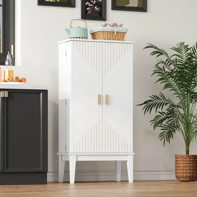 Produktbild von Flieks Sideboard, 2-Tür-Aufbewahrungsschrank mit Türablage, Küchenschrank 59x30x120cm, Weiß