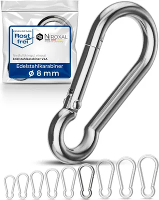 Produktbild von Karabinerhaken 8 mm, 2 Stück, 1500 kg Bruchlast, V4A Edelstahl, für Camping