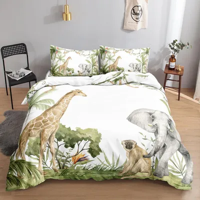 Produktbild von Bettwäsche-Set Kinder Giraffe Aquarell 135x200cm 80x80cm 2-teilig Mikrofaser Easy Care