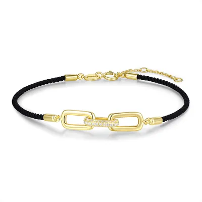 Produktbild von New Bling 9NB-1711 – Silbernes Makramee-Armband in Schwarz – Glieder – Goldfarben – 925er Silber – Verstellbar 16+2 cm