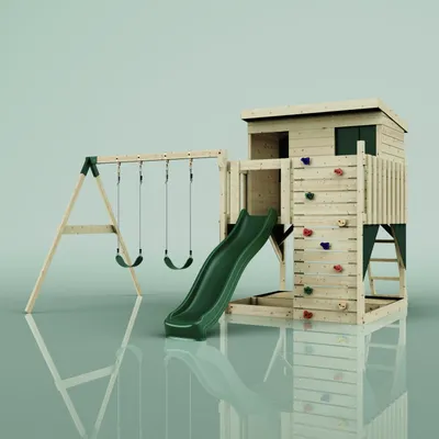 Produktbild von OutdoorToys Spielturm Nils aus Holz in Grün Dunkelgrün, mit Kinderschaukel