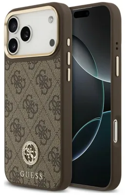 Productafbeelding van Guess 4G, strass-logo, MagSafe, hoesje voor Apple iPhone 18 Pro Max / 17 Pro Max, bruin