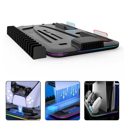 Productafbeelding van PS5 Controllerhouder, oplaadstation voor twee controllers met ventilator, verticale houder voor PlayStation 5, oplaadstation PS5, Slim oplaadstation met ventilator