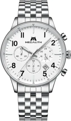 Produktbild von MEGALITH Chronograph Herren Uhr Analog Quarz Armbanduhr Silber Schwarz Edelstahlarmband mit Kalender, Wasserdicht, Kratzfest - Perfektes Geschenk