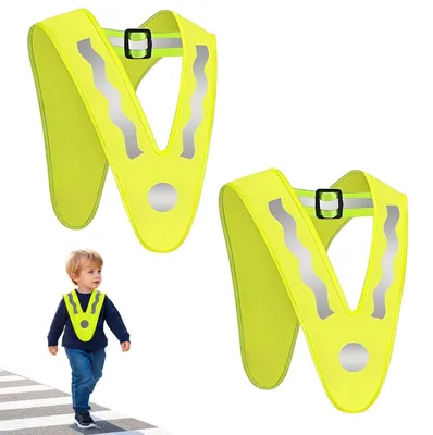 Produktbild von Warnwesten 2er-Pack Gelb V-Form für Kinder & Erwachsene, Reflektierend, Waschbar