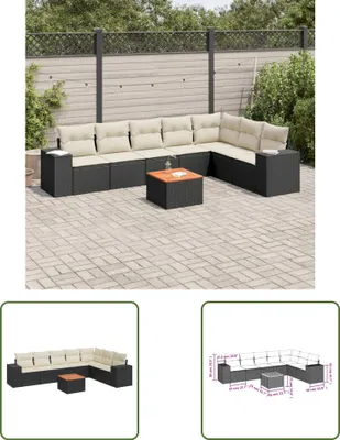 Produktbild von The Living Store 8-tlg. Garten-Sofagarnitur mit Kissen Schwarz Poly Rattan