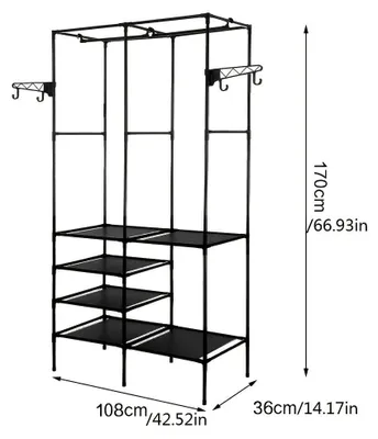 Image de Porte-vêtements - Patère - Cintre - Étagère - Rangement pour vêtements - Noir - Avec étagères