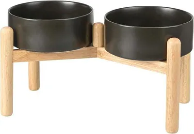 Immagine prodotto di Ciotola per cani in Vetroceramica rialzata con supporto in bambù - ciotola per cibo e acqua per cani di taglia media e grande - 850 ml nero