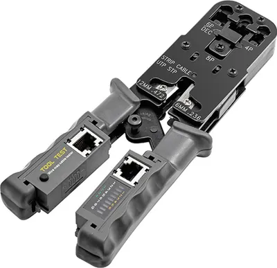 Obrázek produktu pro Ráčnový krimpovací nástroj s LED testerem 4 v 1 Multifunkční drátové krimpovací kleště Stripper Cutter Tester, 8P 6P 4P Síťová linka Telefonní drát Krimpování UTP STP Odizolování kabelů Elektrikářský ruční nástroj