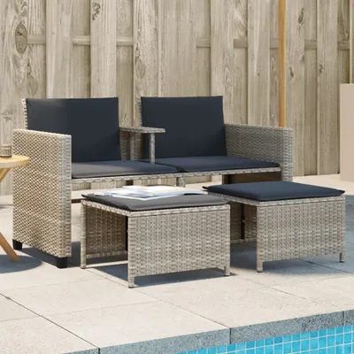 Produktbild von CLORIS Gartensofa 2-Sitzer mit Tisch und Hockern Hellgrau Poly Rattan 2024