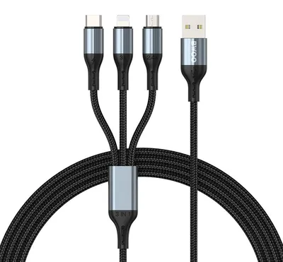 Zdjęcie produktu dla Bwoo Kabel 3W1 Usb - Usb-C, Lightning, Micro Usb 1M 3A X274 Czarny