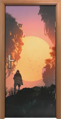 Produktbild von Türposter 90x200 cm Türaufkleber Türtapete Türfolie Klebefolie Surreale Landschaft Mann Felsen Berges