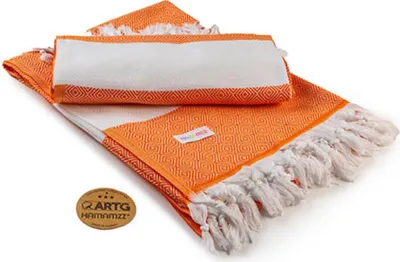 Produktbild von A&R AR056 | Hamamzz® Marmaris De Luxe Towel - 100 x 180 cm - Farbe: Light Orange/White - Größe: 100 x 180 cm