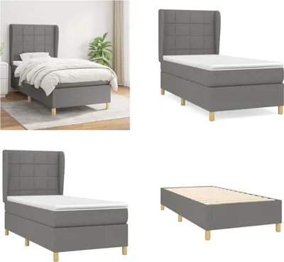 Zdjęcie produktu dla vidaXL Łóżko Boxspring z materacem ciemnoszary 90x200 cm tkanina - Łóżko Boxspring - Boxspringbetten - Bett - Schlafzimmermöbel