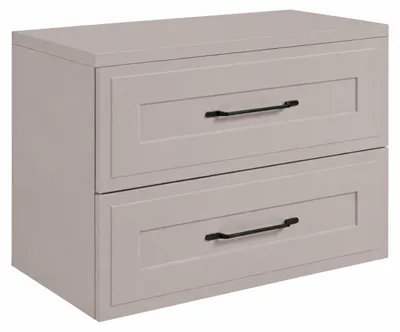Produktbild von Badezimmerschrank hängend 80 mit Schubladen, Korpus in Kaschmir + Platte in Kaschmir, Griffe in Schwarz, 80 x 46 x 58,6 cm, KI-generiertes Bild
