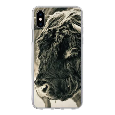 Produktbild von MuchoWow® Handyhülle Schutzhülle Hülle für iPhone Xs Schottischer Highlander - Schnee - Hörner Silikon Softcase Handy Hülle - Handytasche
