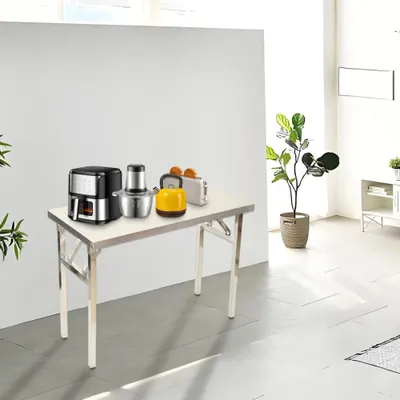 Zdjęcie produktu dla Stół jadalniany ze stali nierdzewnej – składany prostokątny stół jadalniany – 100×50×75 cm – nowoczesny minimalistyczny design – wolnostojący